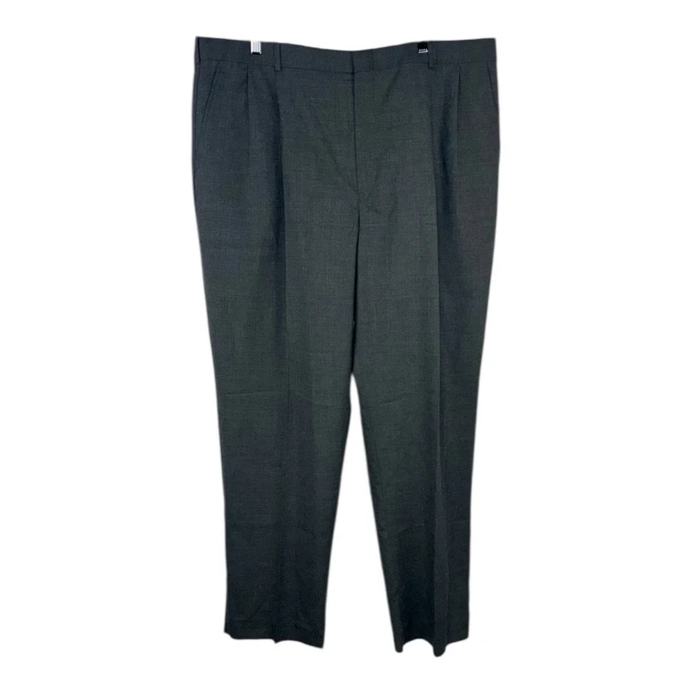New VTG Lands End Men's 42‎ L Charcoal Heather Wool Dress Pants Pleated Unhemmed